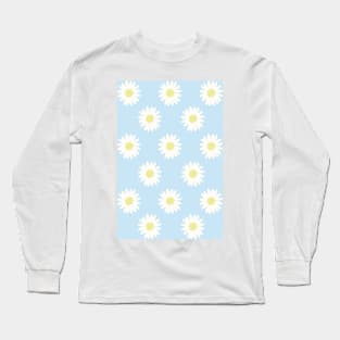 blue pastel daisy flower floral pattern Long Sleeve T-Shirt